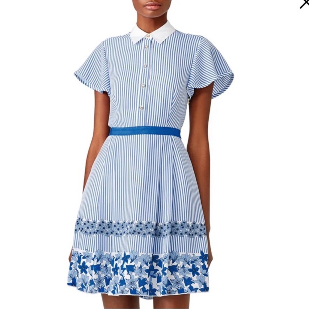 Draper James Blue and White Striped Floral Dress size 0